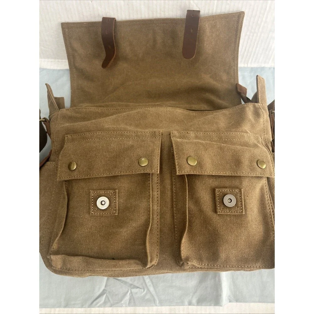 Kattee Leather Canvas Camera Bag Messenger Shoulder Bag Khaki